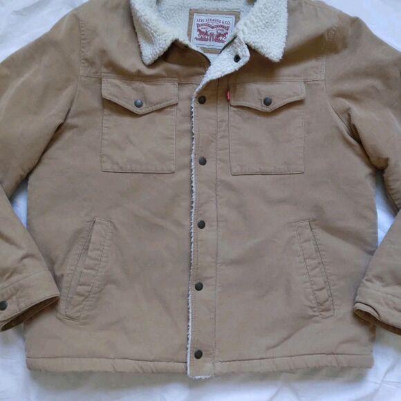 Levi’s Corduroy Trucker Jacket Tan Cotton Sherpa Fleece Lined 90s Y2K Men’s XL - Picture 3 of 16